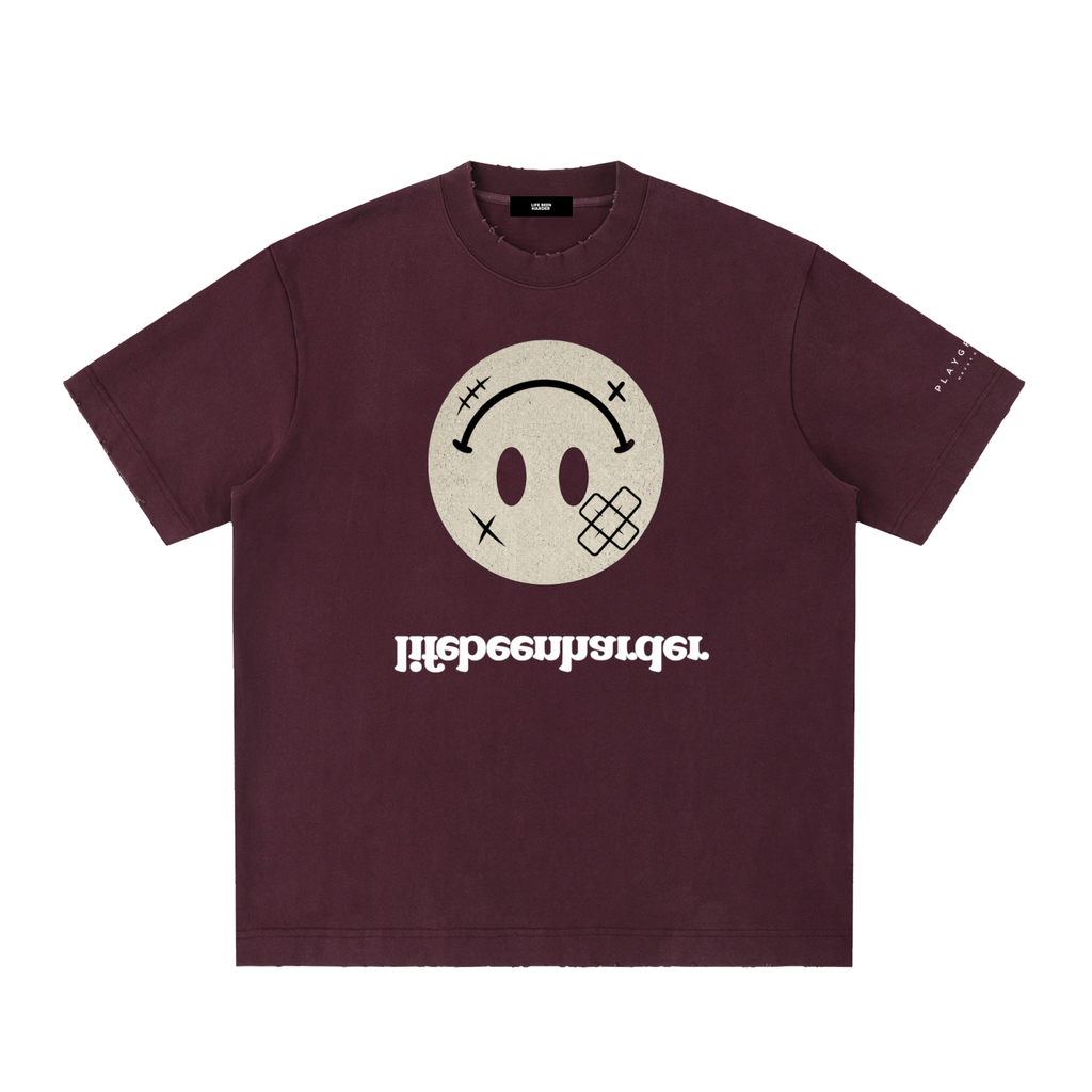 “Life’s Upside Down” (Men Size Up) Heavyweight Vintage Washed Frayed T-Shirt