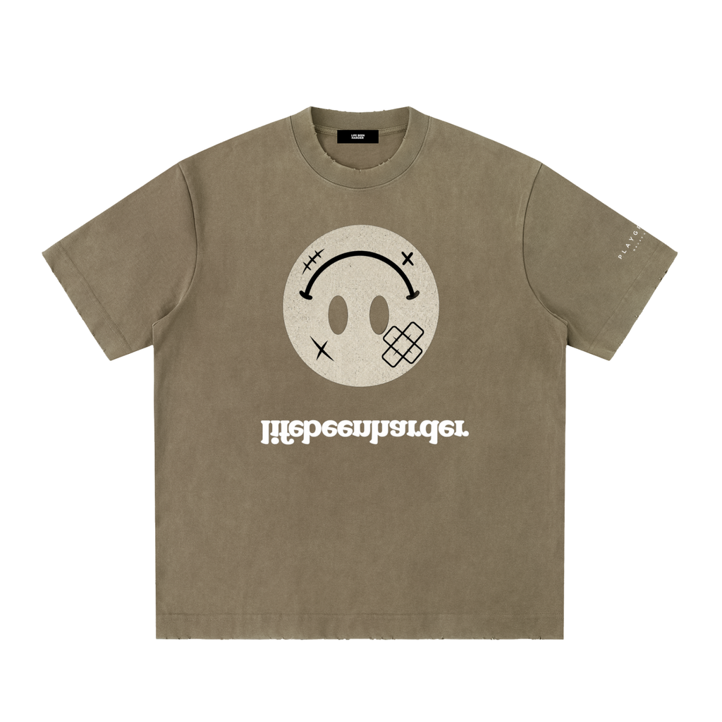 “Life’s Upside Down” (Men Size Up) Heavyweight Vintage Washed Frayed T-Shirt