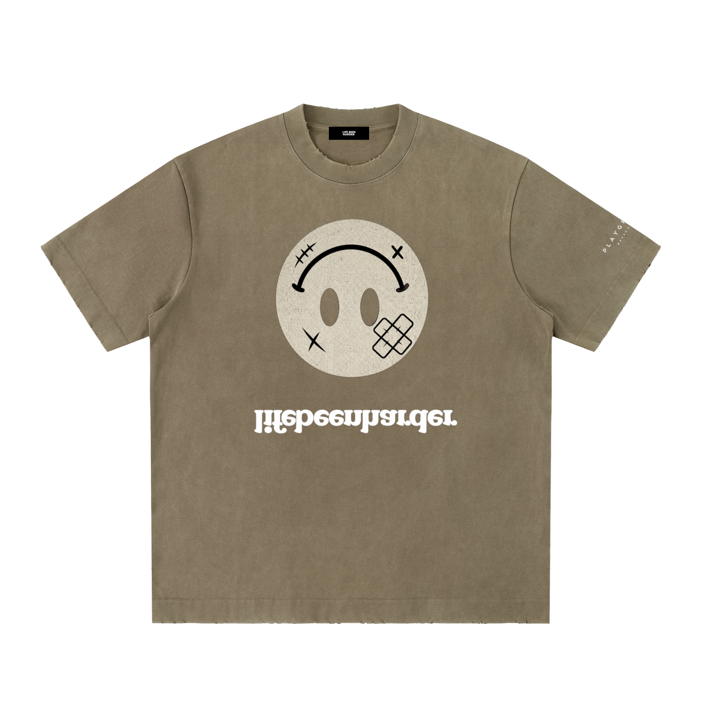 “Life’s Upside Down” (Men Size Up) Heavyweight Vintage Washed Frayed T-Shirt