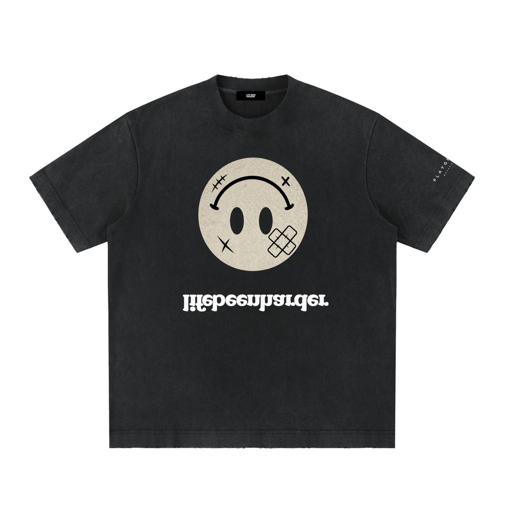 “Life’s Upside Down” (Men Size Up) Heavyweight Vintage Washed Frayed T-Shirt