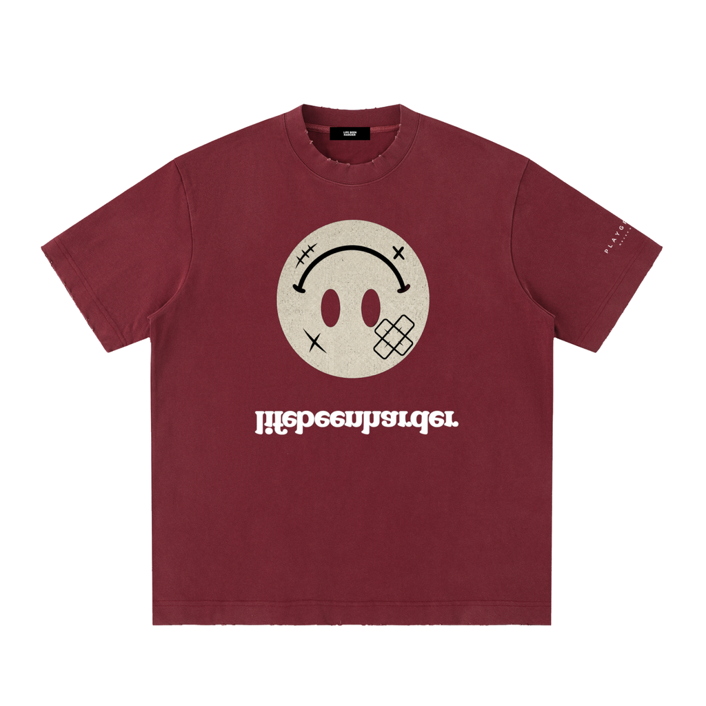 “Life’s Upside Down” (Men Size Up) Heavyweight Vintage Washed Frayed T-Shirt