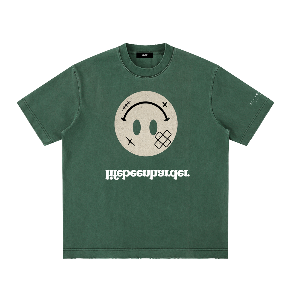 “Life’s Upside Down” (Men Size Up) Heavyweight Vintage Washed Frayed T-Shirt
