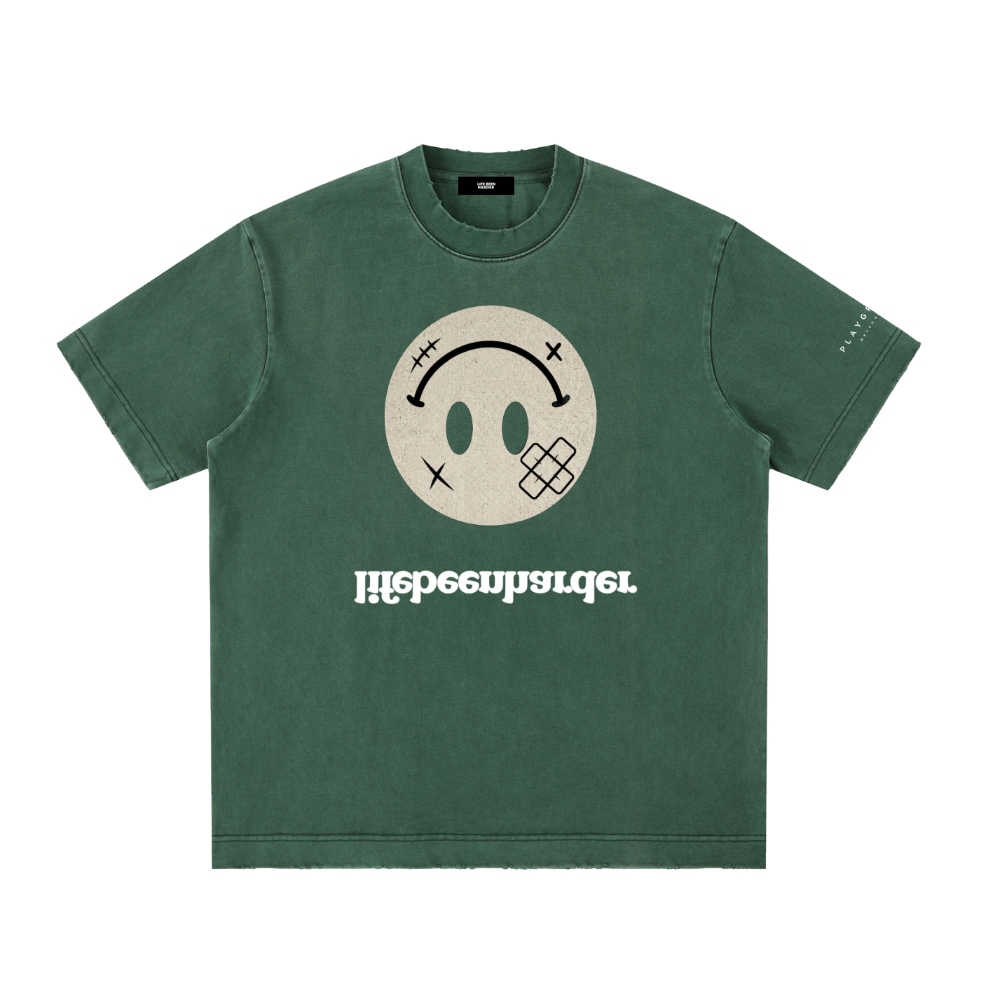 “Life’s Upside Down” (Men Size Up) Heavyweight Vintage Washed Frayed T-Shirt