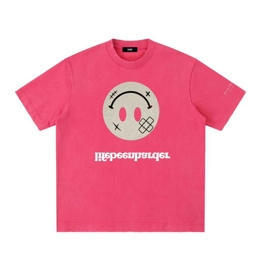 “Life’s Upside Down” (Men Size Up) Heavyweight Vintage Washed Frayed T-Shirt