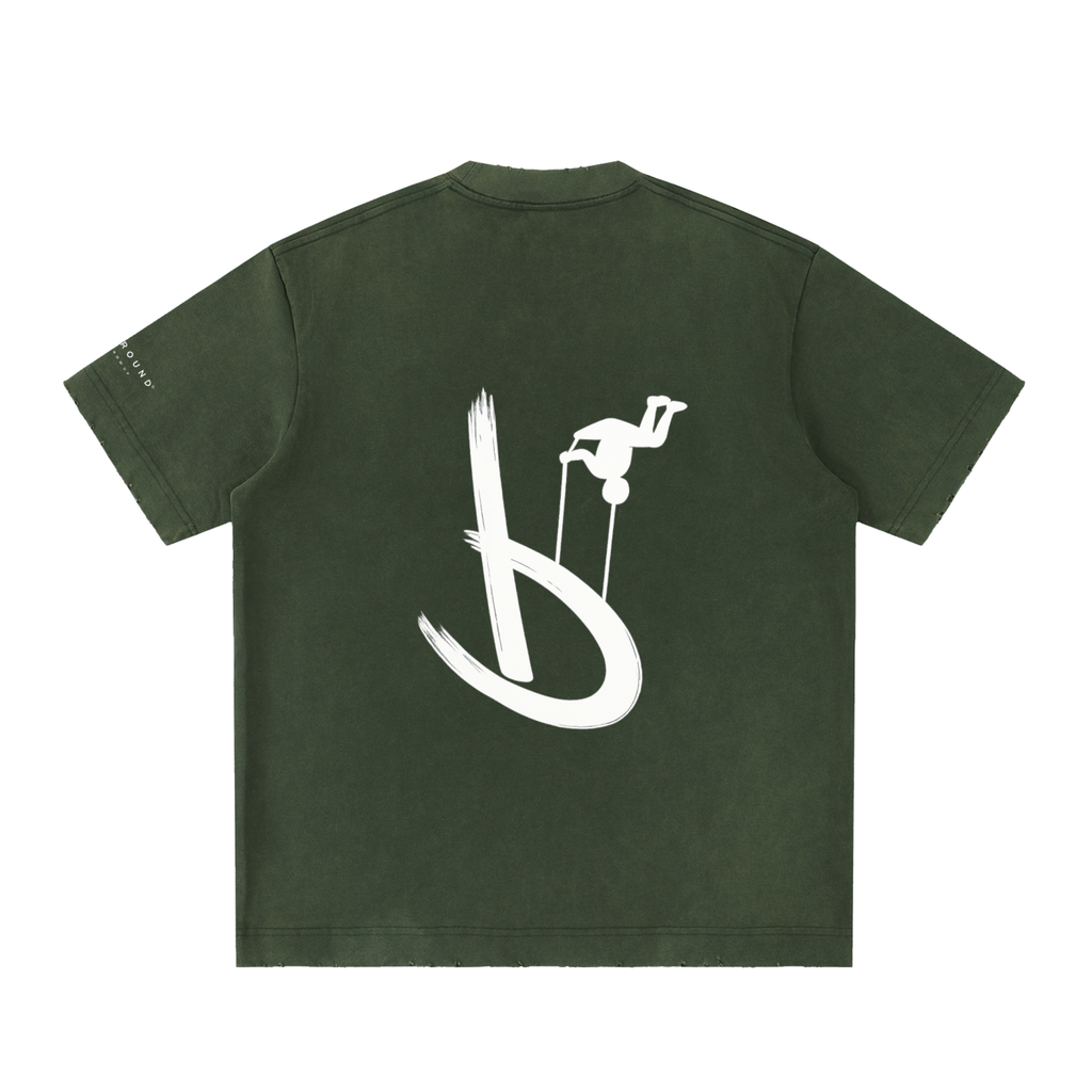 “Life’s Upside Down” (Men Size Up) Heavyweight Vintage Washed Frayed T-Shirt