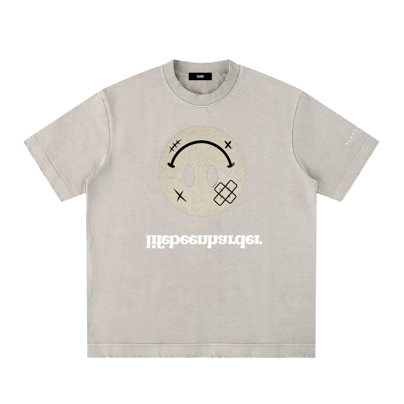 “Life’s Upside Down” (Men Size Up) Heavyweight Vintage Washed Frayed T-Shirt