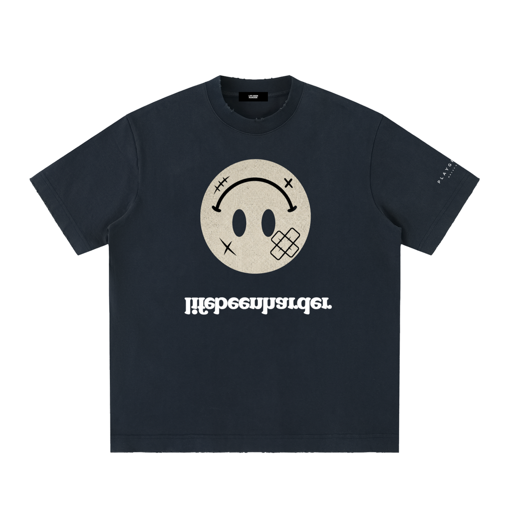 “Life’s Upside Down” (Men Size Up) Heavyweight Vintage Washed Frayed T-Shirt