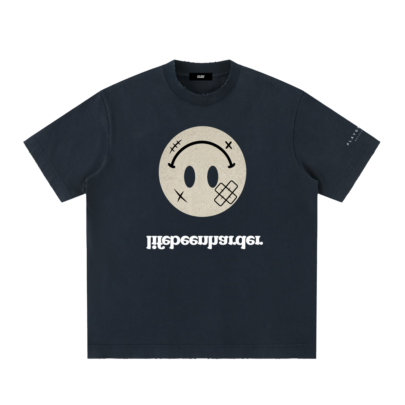 “Life’s Upside Down” (Men Size Up) Heavyweight Vintage Washed Frayed T-Shirt