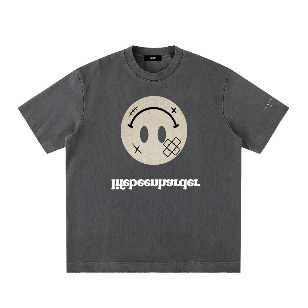 “Life’s Upside Down” (Men Size Up) Heavyweight Vintage Washed Frayed T-Shirt