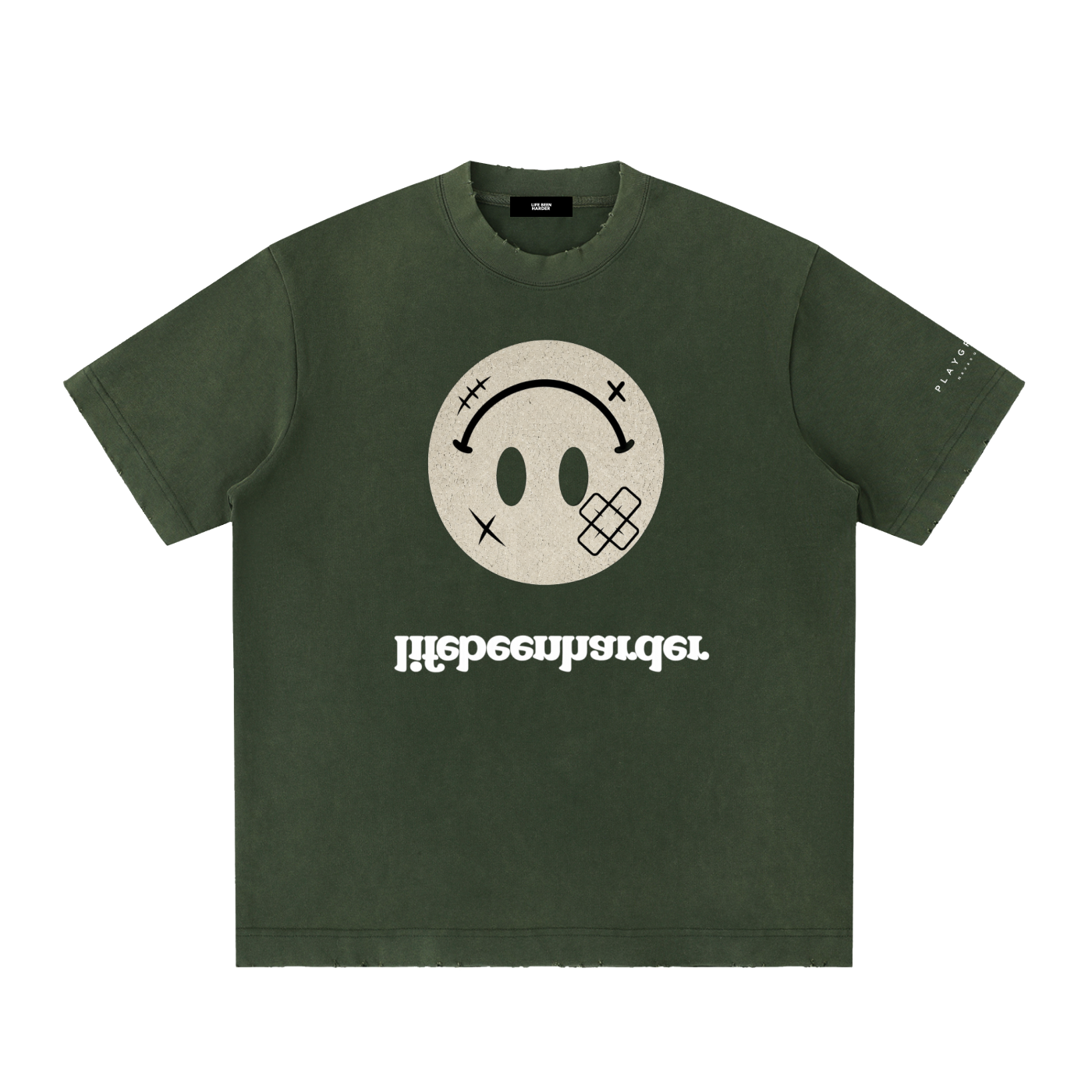 “Life’s Upside Down” (Men Size Up) Heavyweight Vintage Washed Frayed T-Shirt
