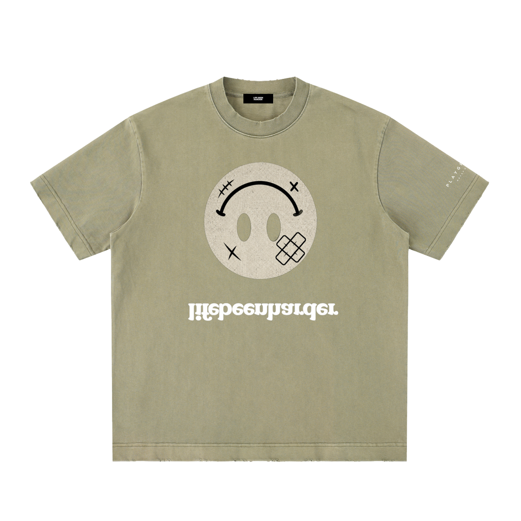 “Life’s Upside Down” (Men Size Up) Heavyweight Vintage Washed Frayed T-Shirt