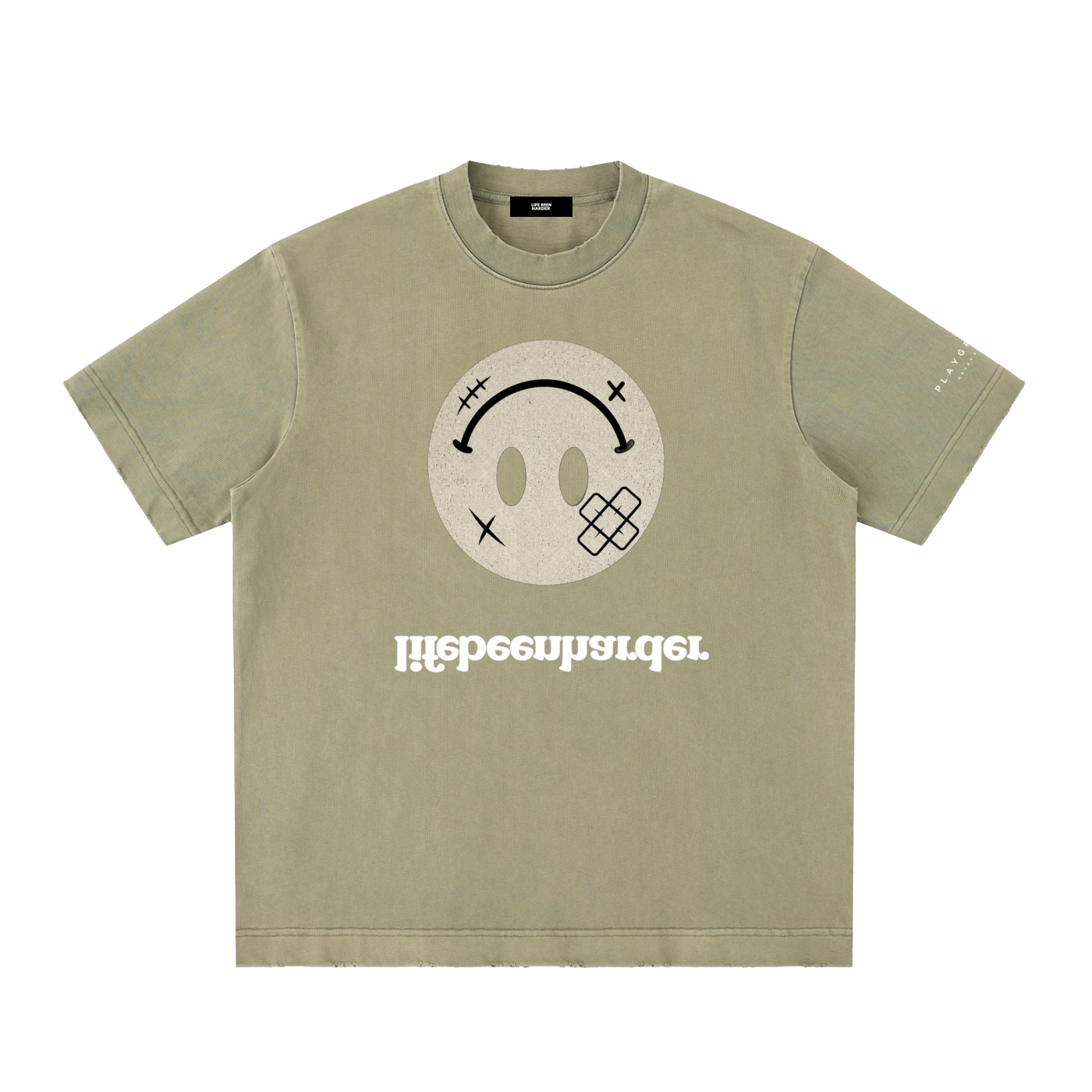 “Life’s Upside Down” (Men Size Up) Heavyweight Vintage Washed Frayed T-Shirt