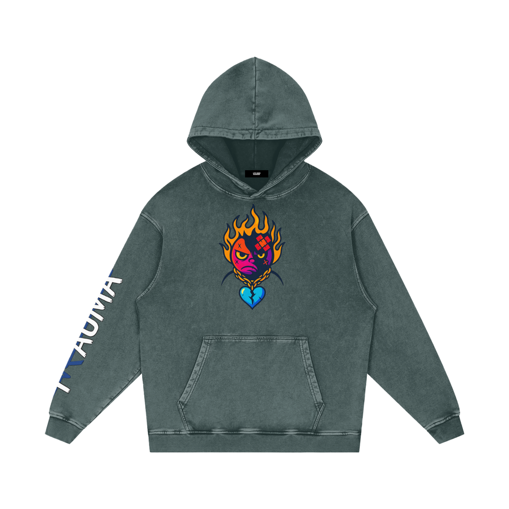 Trauma Snow Washed Loose Cotton Hoodie