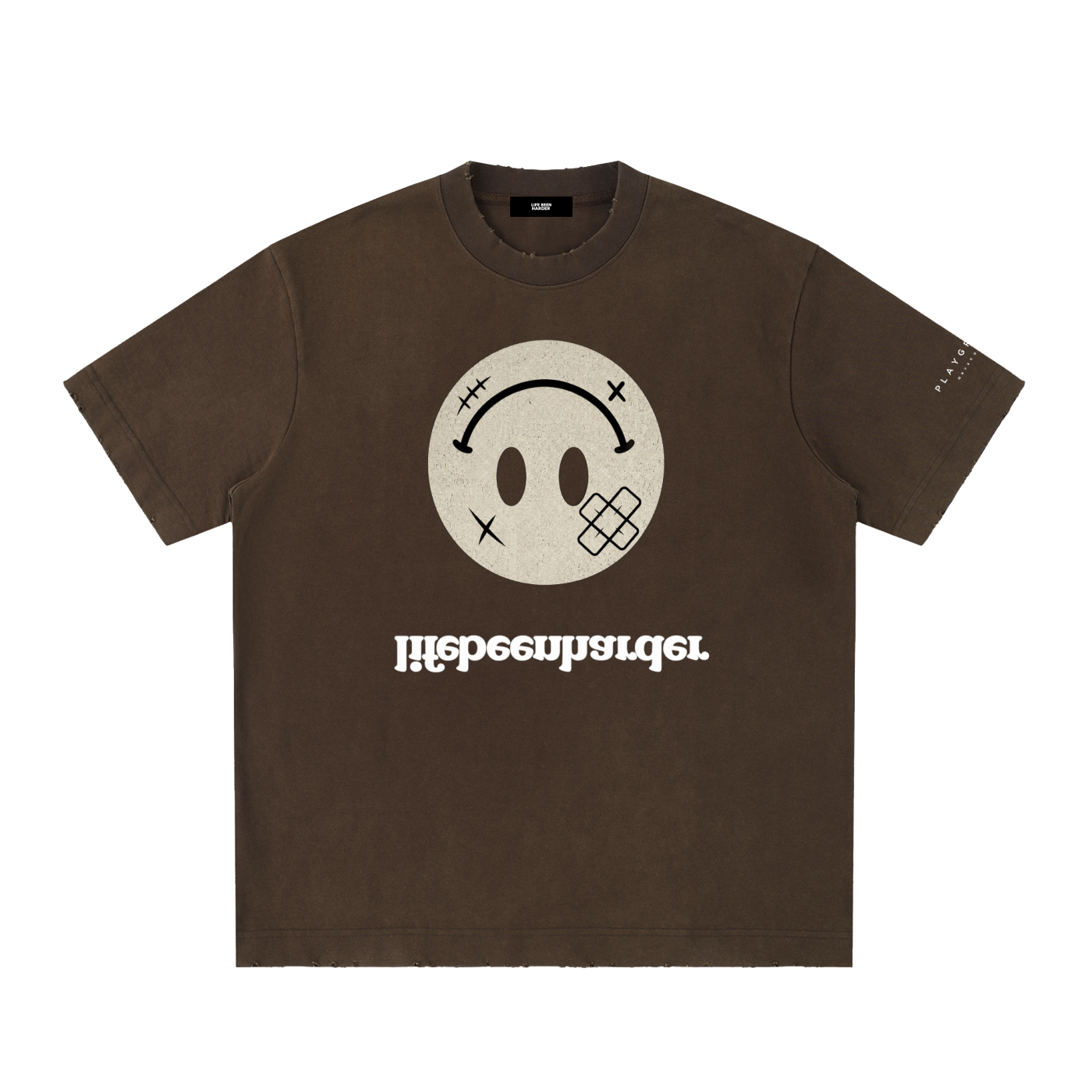 “Life’s Upside Down” (Men Size Up) Heavyweight Vintage Washed Frayed T-Shirt